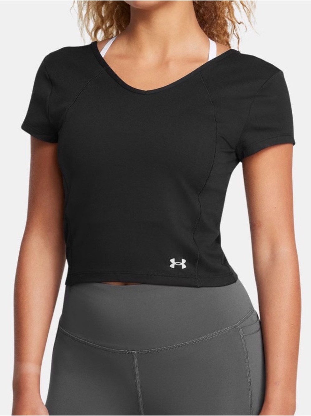 Under Armour Black UA Movement Crop Short Sleeve Top V-Neck - Size 1X. NWT